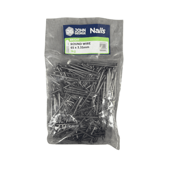 JG BRIGHT ROUND WIRE NAILS 65MM - 1KG N2RSB4065