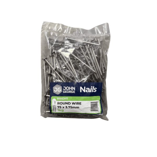 JG BRIGHT ROUND WIRE NAILS 75MM - 1KG N2RSB4075