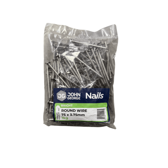 JG BRIGHT ROUND WIRE NAILS 75MM - 1KG N2RSB4075