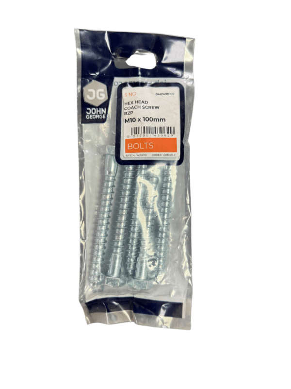 JG HEX HEAD COACH SCREW BZP M10 X 100 (5) B4HSZ10100