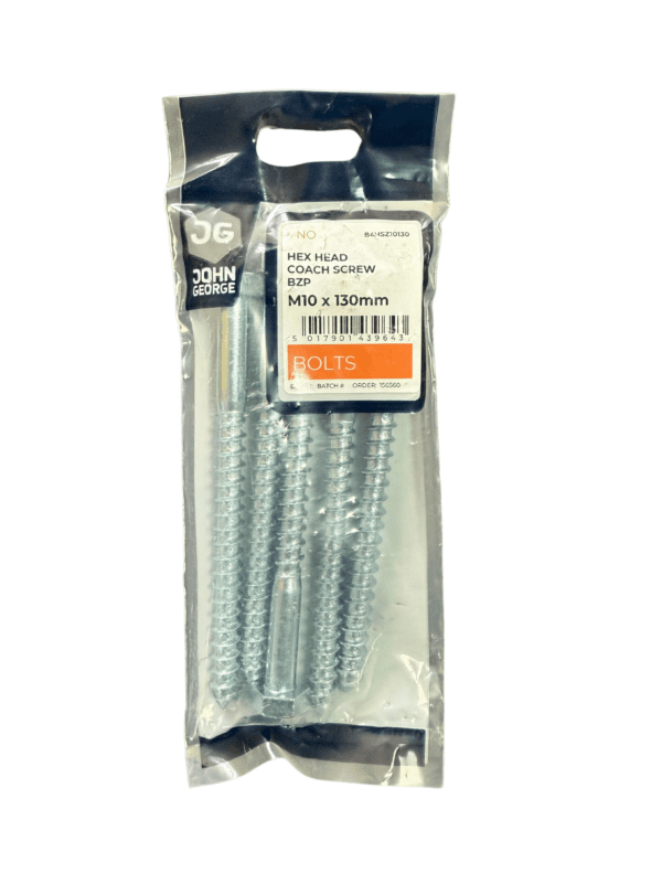 JG HEX HEAD COACH SCREW BZP M10 X 130 (5) B4HSZ10130