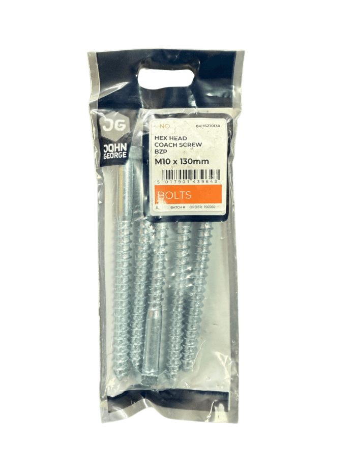 JG HEX HEAD COACH SCREW BZP M10 X 130 (5) B4HSZ10130