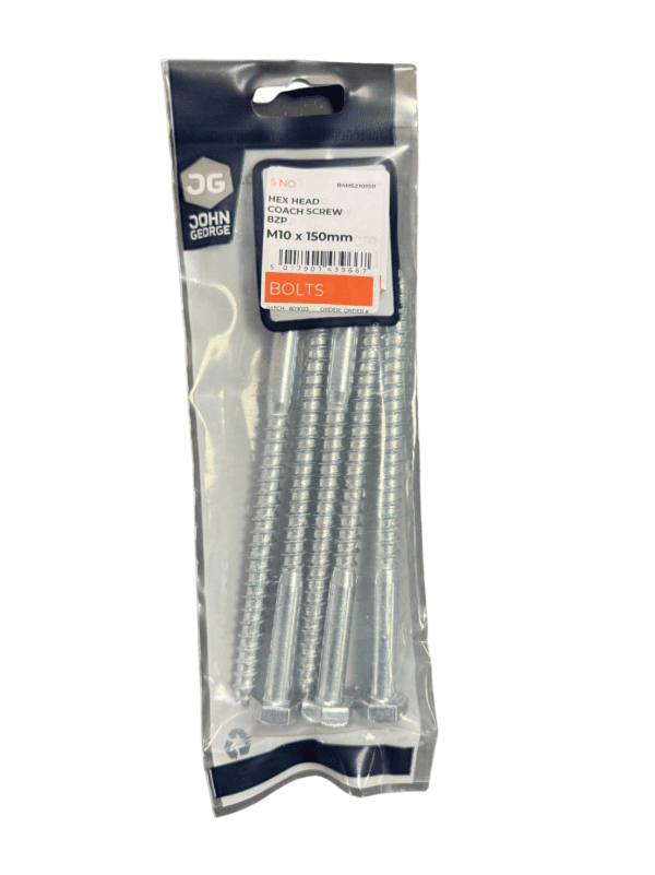 JG HEX HEAD COACH SCREW BZP M10 X 150 (5) B4HSZ10150