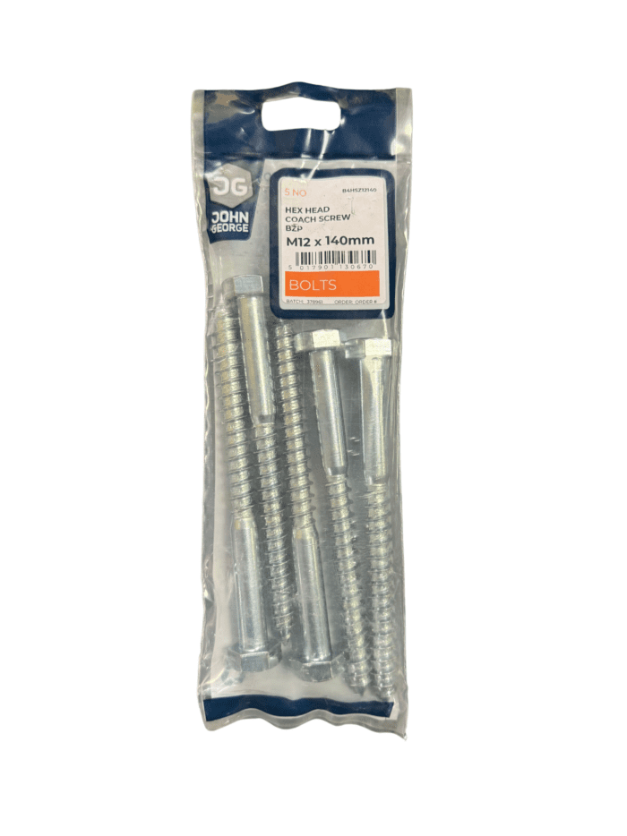 JG HEX HEAD COACH SCREW BZP M12 X 140 (5) B4HSZ12140