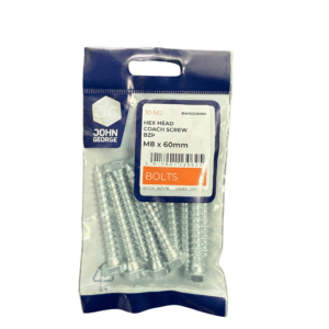 JG HEX HEAD COACH SCREW BZP M8 X 60 (5) B4HSZ08060