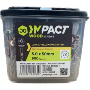 JG IMPACT WOODSCREWS 5 X 50MM (TUB 600)