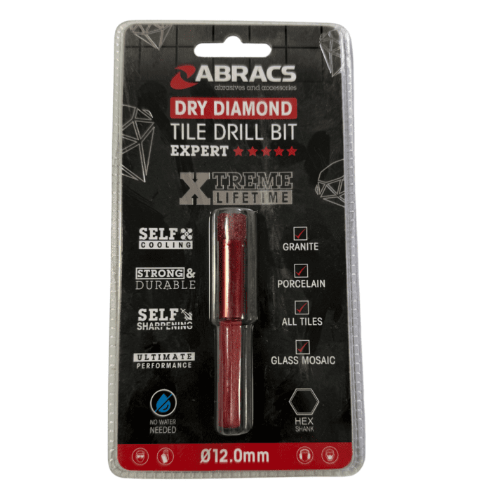 ABRACS DRY DIAMOND TILE DRILL BIT - 12mm (TDB12)