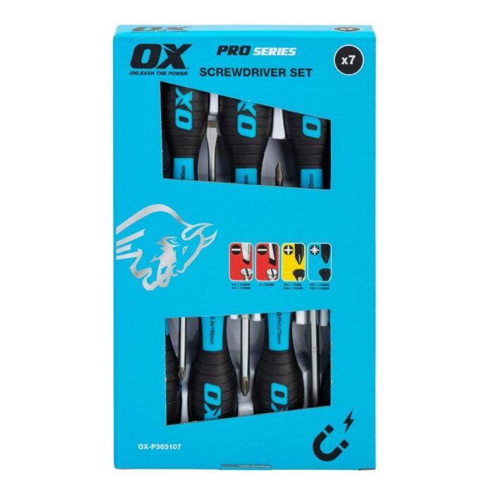 OX PRO 7 PIECE SCREWDRIVER SET - CARD DISPLAY BOX (P363107)