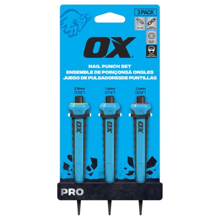 OX PRO NAIL PUNCH W/GRIP 3 PACK - 0.8mm-1.6mm-2.4mm (P095031)
