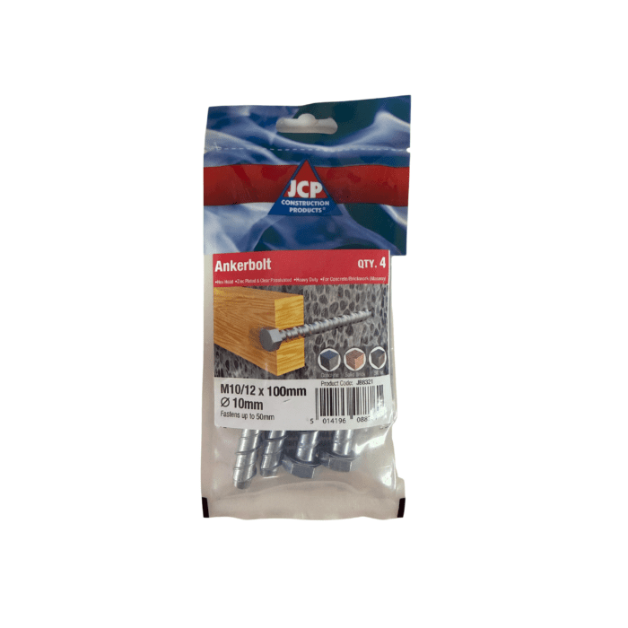 ANKERBOLT HEXAGON HEAD BZP 10/12 x 100mm BAG 4no - JB8321