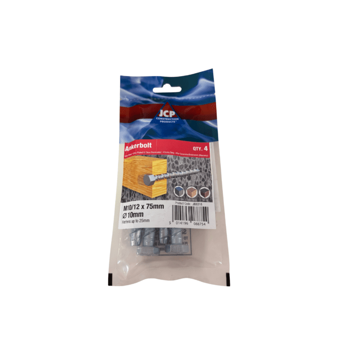ANKERBOLT HEXAGON HEAD BZP 10/12 x 75mm BAG 4no - JB8318