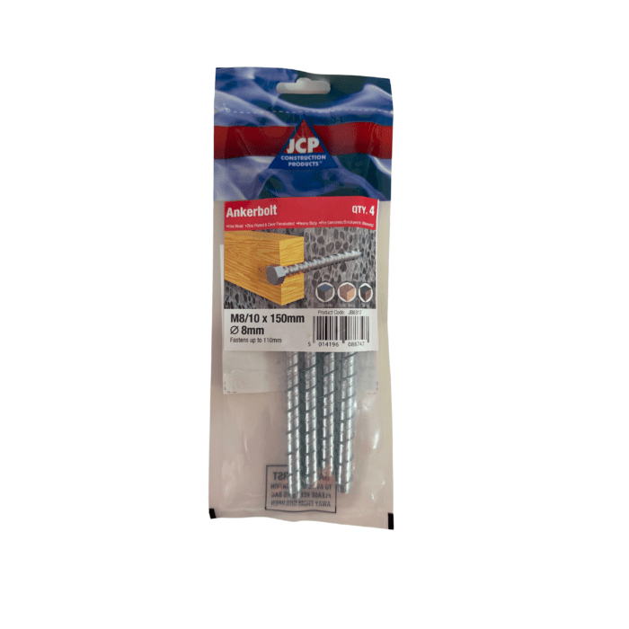 ANKERBOLT HEXAGON HEAD BZP 8/10 x 150mm BAG 4no - JB8317