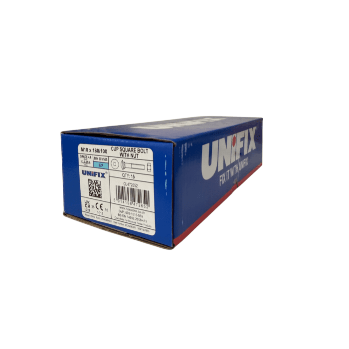 M10 x 180mm CUP SQUARE HEX BOLTS & NUTS BZP PACK 15no - OJ472652