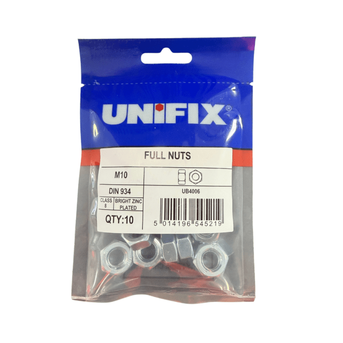 M10 BZP HEX NUTS BAG 10no UB4006