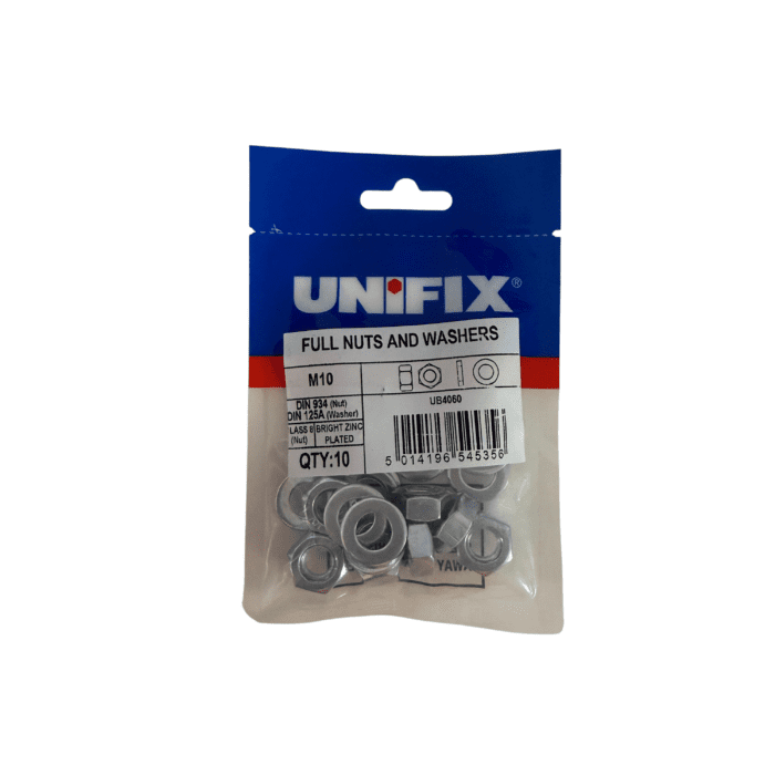M10 BZP HEX NUTS & WASHERS BAG 10no UB4060