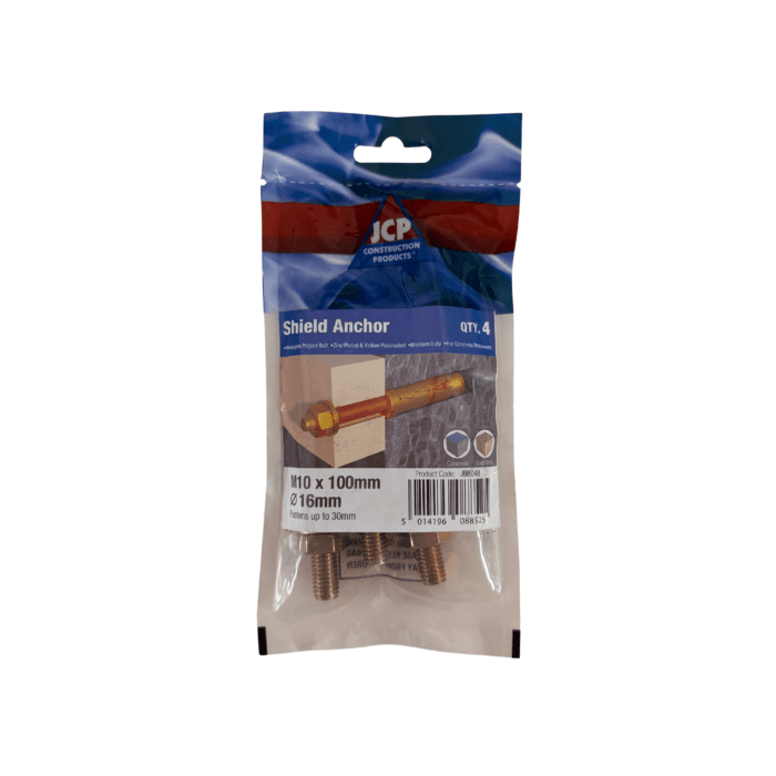 M10 x 30mm SHIELD ANCHORS PROJECTING  BOLT ZYP BAG 4no - JB8048
