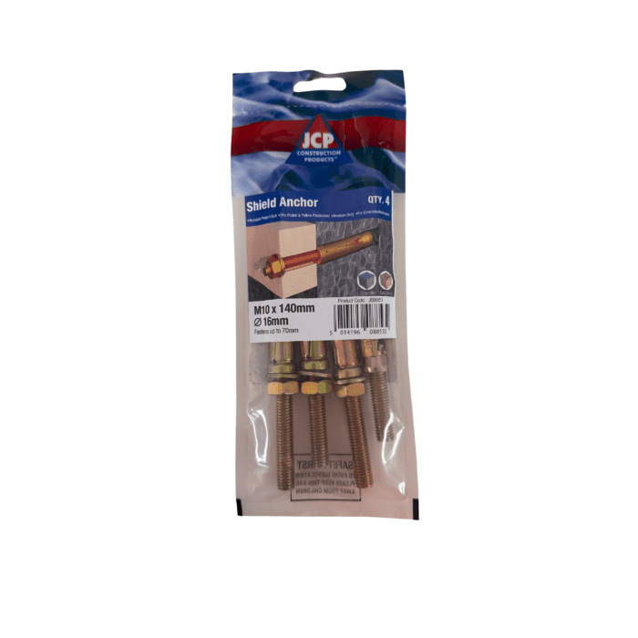 M10 x 70mm SHIELD ANCHORS PROJECTING  BOLT ZYP BAG 4no - JB8051