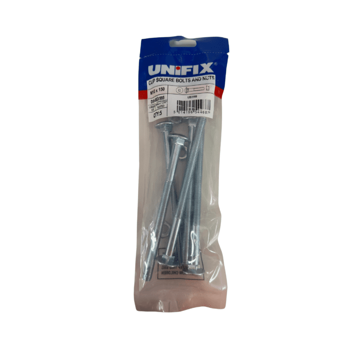 M10 x 150mm CUP SQUARE HEX BOLTS & NUTS BZP BAG 5no - UB3169