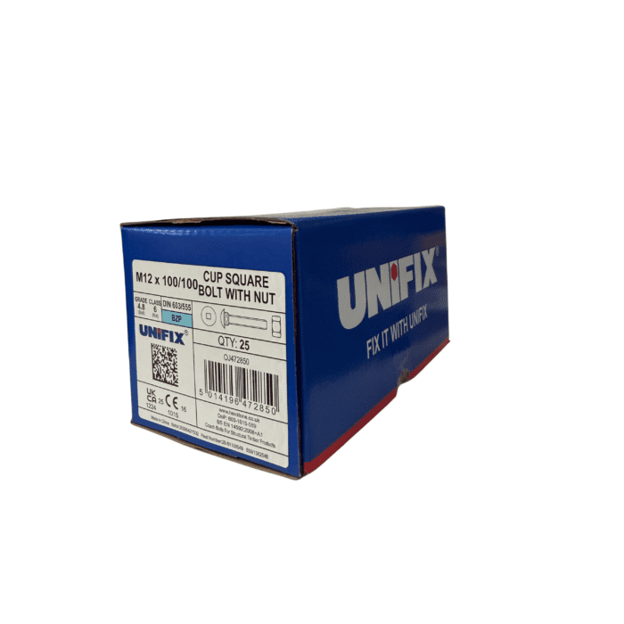 M12 x 100mm CUP SQUARE HEX BOLTS & NUTS BZP PACK 25no - OJ472850