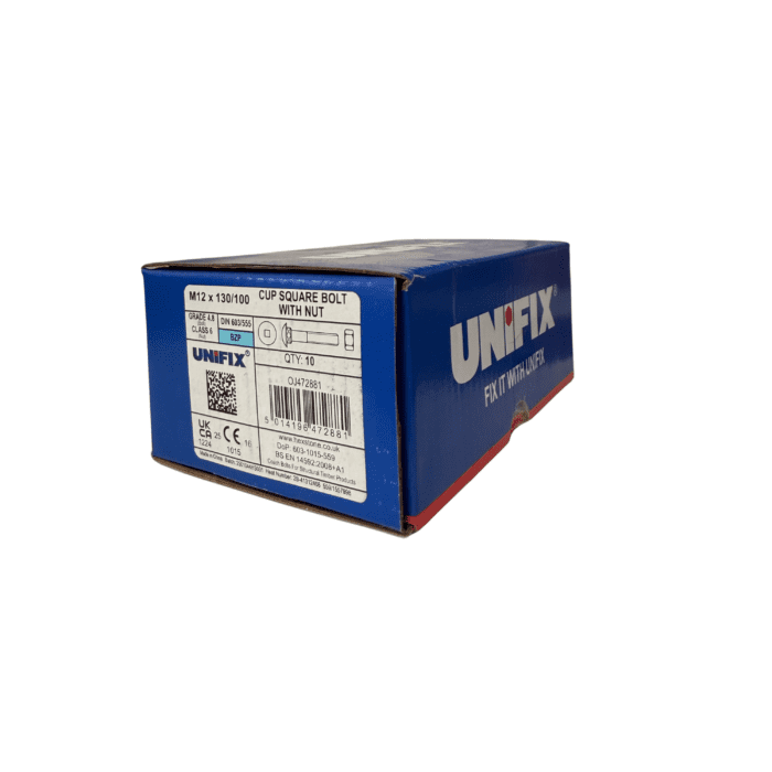 M12 x 130mm CUP SQUARE HEX BOLTS & NUTS BZP PACK 10no - OJ472881