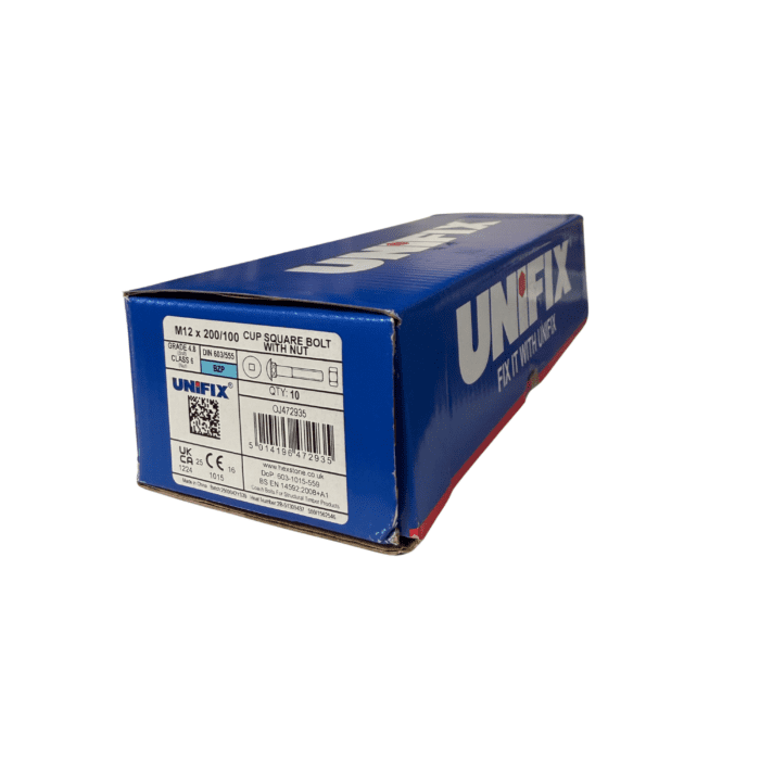 M12 x 200mm CUP SQUARE HEX BOLTS & NUTS BZP PACK 10no - OJ472935