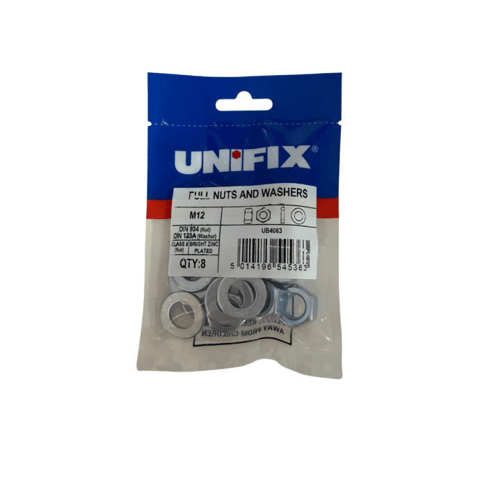 M12 BZP HEX NUTS & WASHERS BAG 8no UB4063
