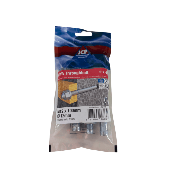 M12 x 100mm THROUGH BOLT BZP BAG 4no - JB8115