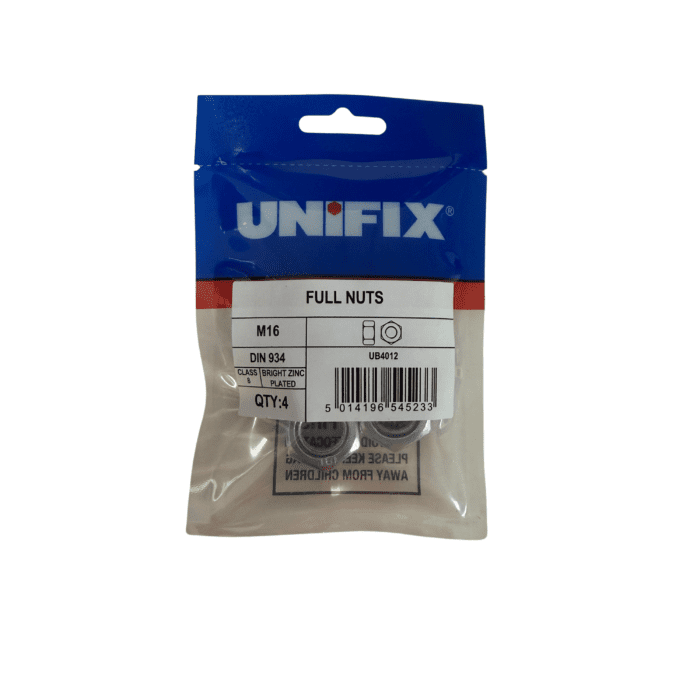 M16 BZP HEX NUTS BAG 4no UB4012