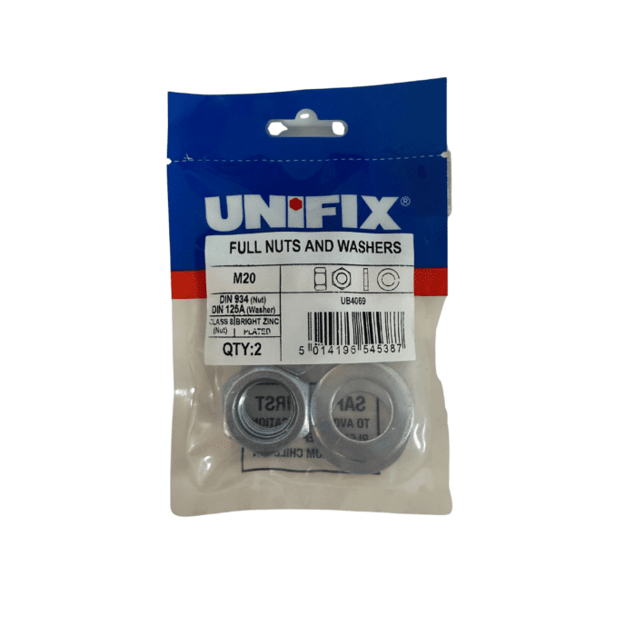 M20 BZP HEX NUTS & WASHERS BAG 2no UB4069