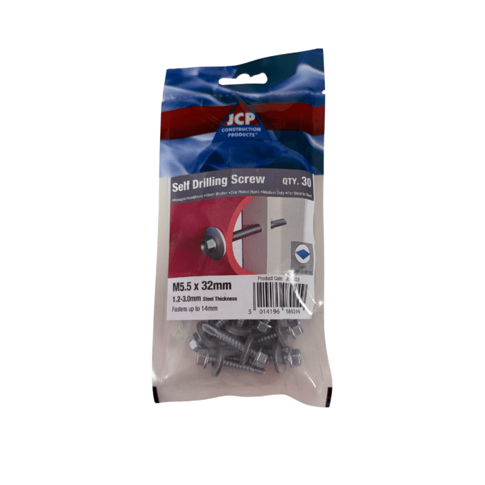 5.5 x 32mm METALFIX SELF DRILLING SCREWS 16mm WASHER BAG 30no JB8803