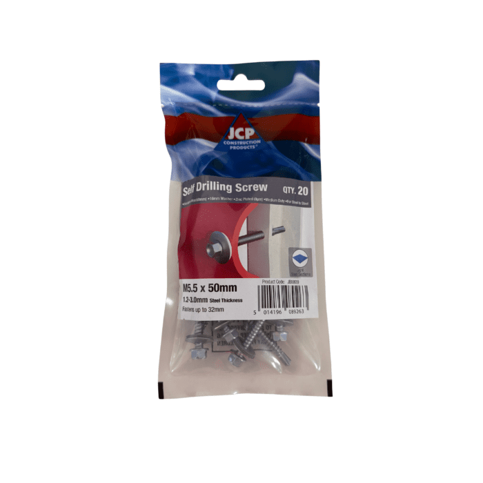 5.5 x 50mm METALFIX SELF DRILLING SCREWS 16mm WASHER BAG 20no JB8809
