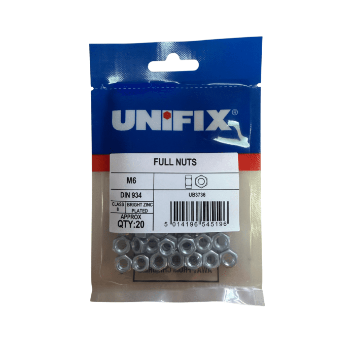 M6 BZP HEX NUTS BAG 20no UB3736
