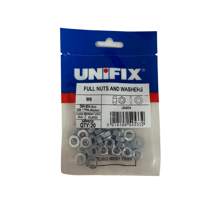 M6 BZP HEX NUTS & WASHERS BAG 20no UB4054