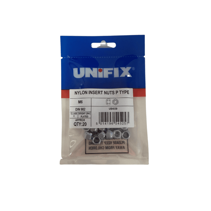 M6 NYLON INSERT NUT BZP BAG 20no UB4030