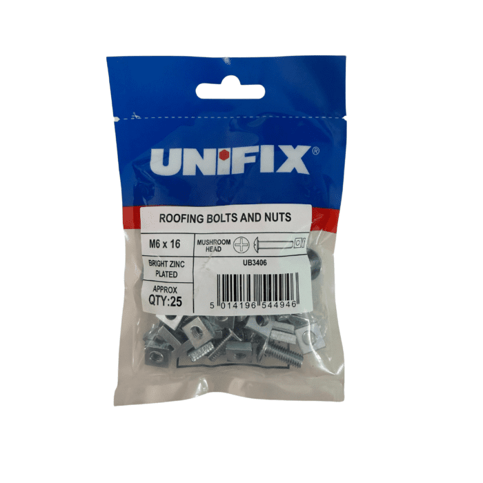 M6 x 16mm MUSHROOM HEAD ROOFING BOLTS & NUTS BZP BAG 25no - UB3406