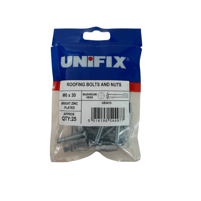 M6 x 30mm MUSHROOM HEAD ROOFING BOLTS & NUTS BZP BAG 25no - UB3415
