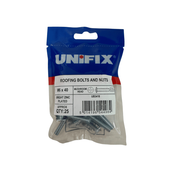 M6 x 40mm MUSHROOM HEAD ROOFING BOLTS & NUTS BZP BAG 25no - UB3418
