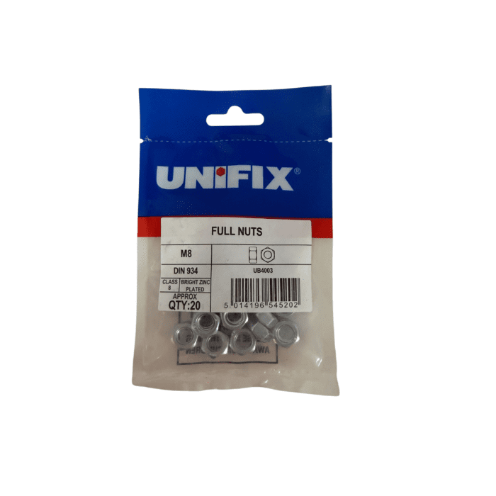 M8 BZP HEX NUTS BAG 20no UB4003