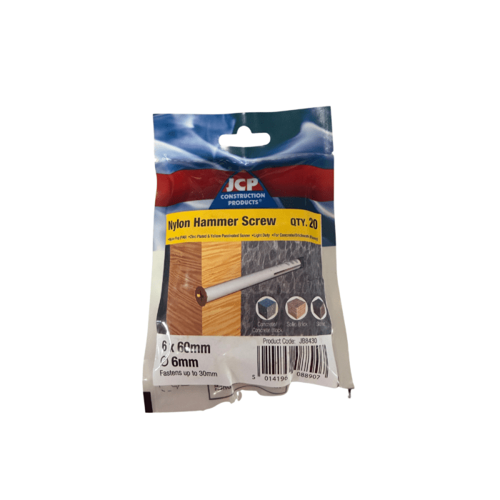 6 x 40mm NYLON HAMMER SCREW ZYP BAG 20no - JB8430