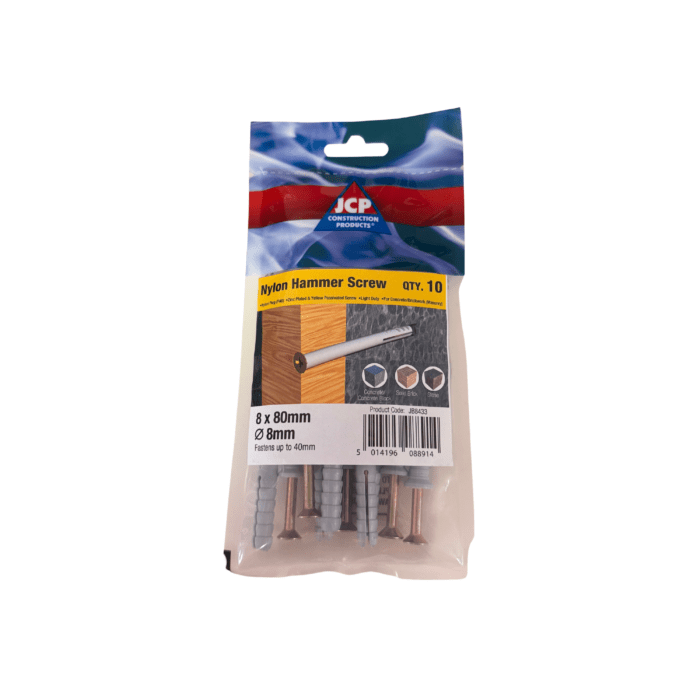 8 x 80mm NYLON HAMMER SCREW ZYP BAG 10no - JB8433