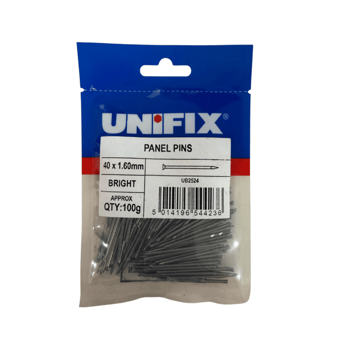 40 x 1.6mm BRIGHT PANEL PINS 100g BAG - UB2524