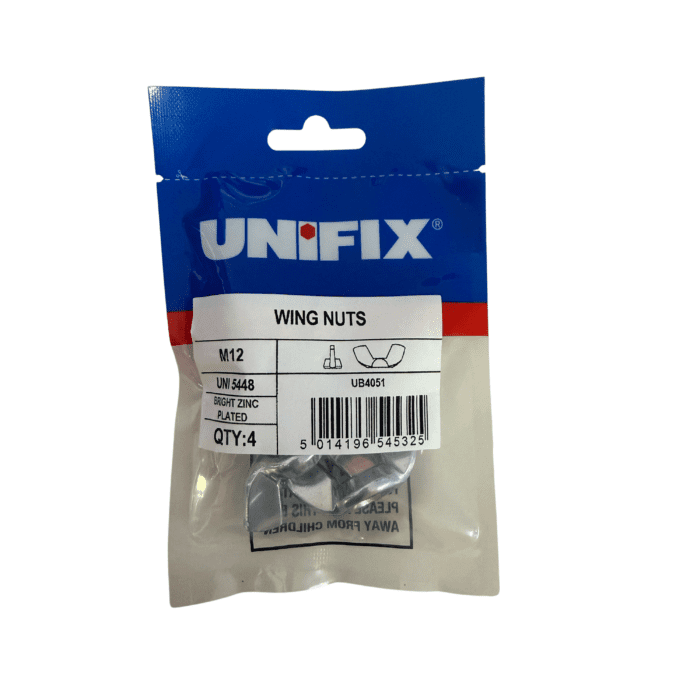 M12 WING NUTS BZP BAG 4no - UB4051