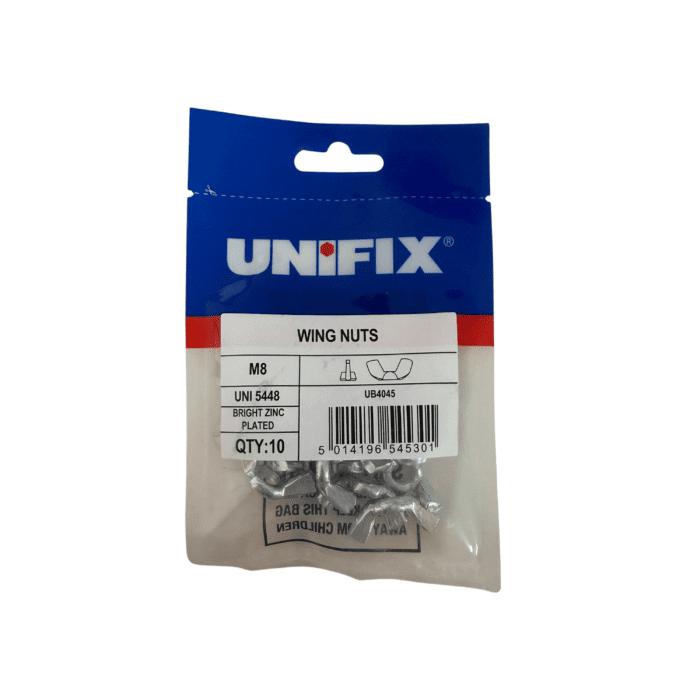 M8 WING NUTS BZP BAG 10no - UB4045